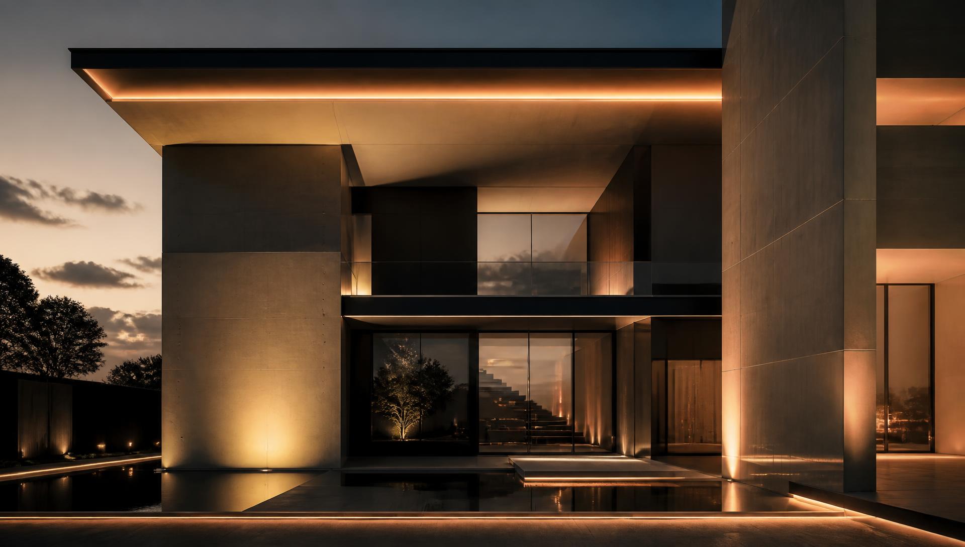 Modern architectural building at dusk